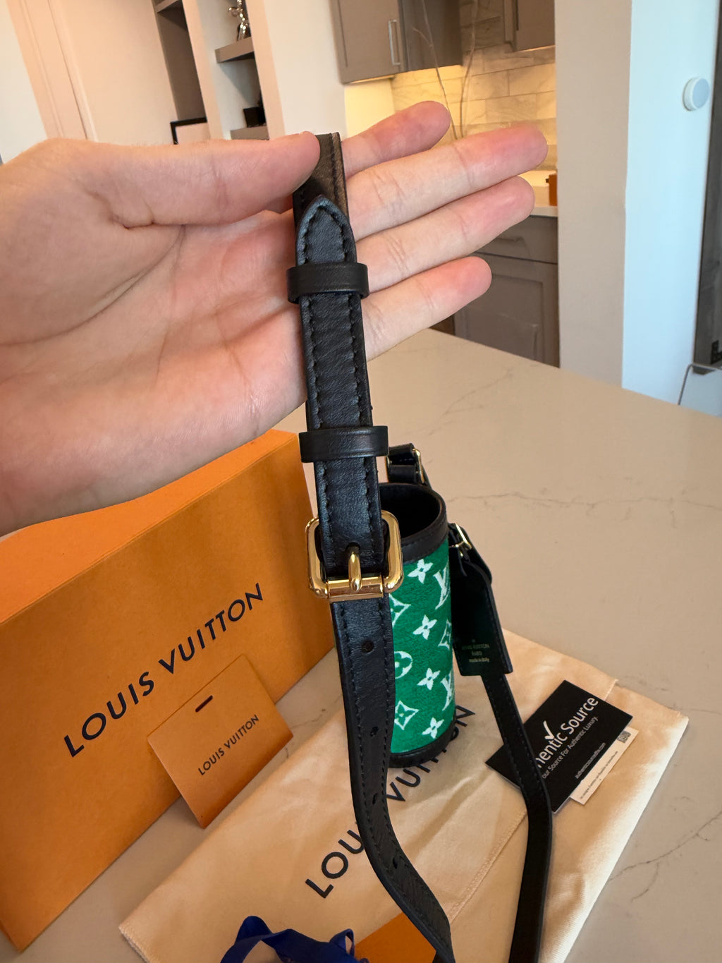 Louis Vuitton Monogram Velvet Flask Holder in Green