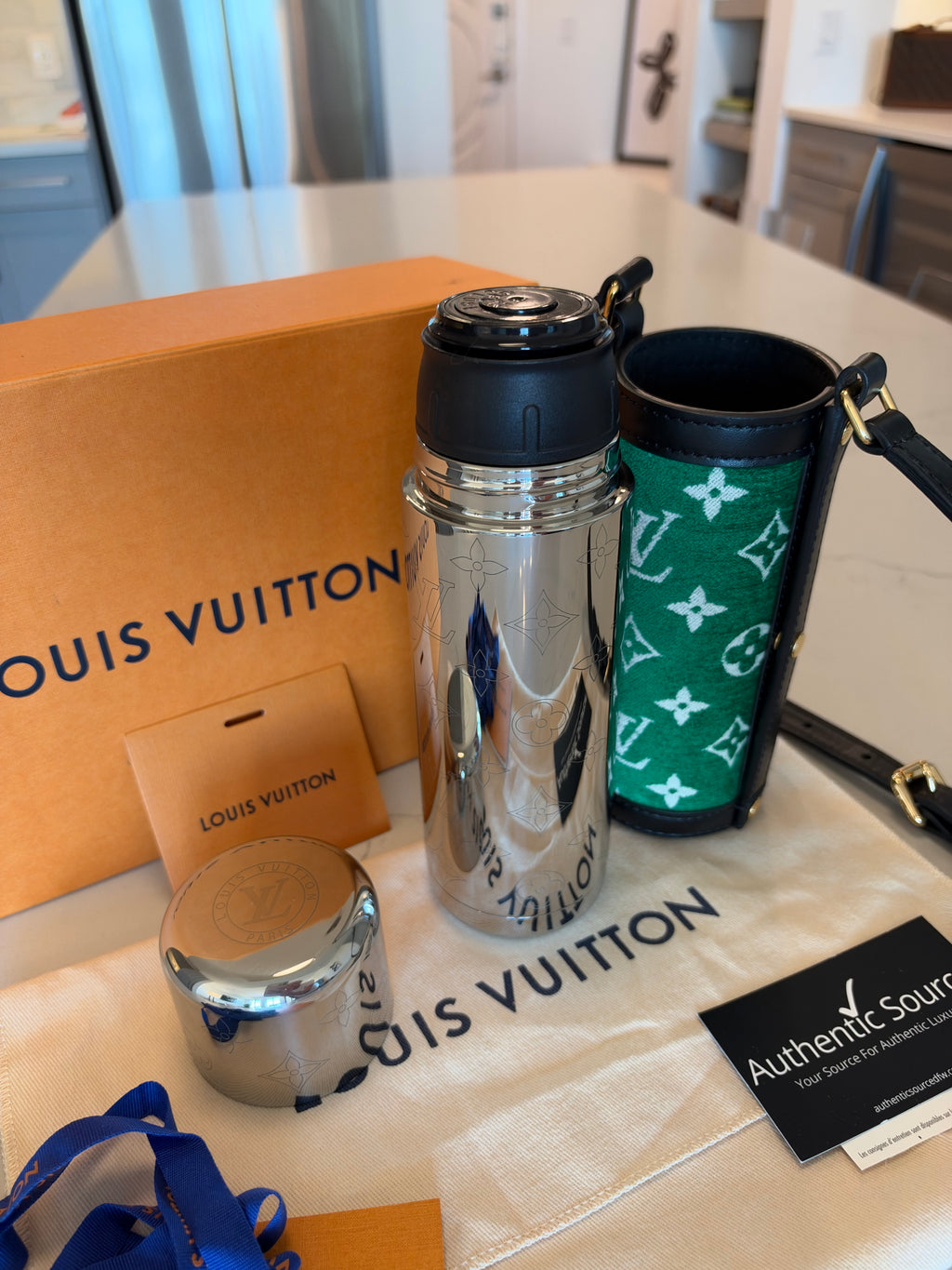Louis Vuitton Monogram Velvet Flask Holder in Green