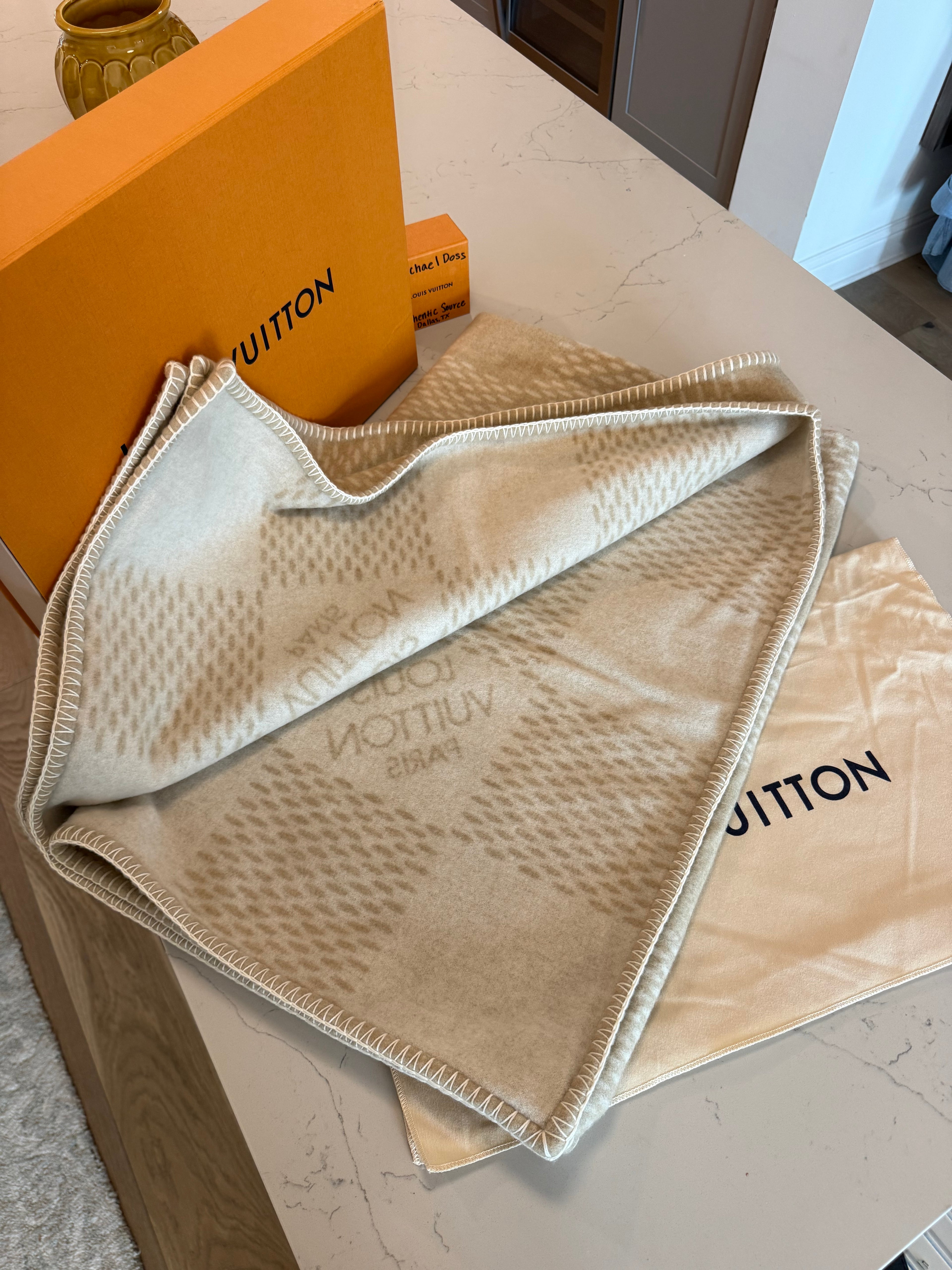 Louis Vuitton Beige Damier Lambswool Blanket